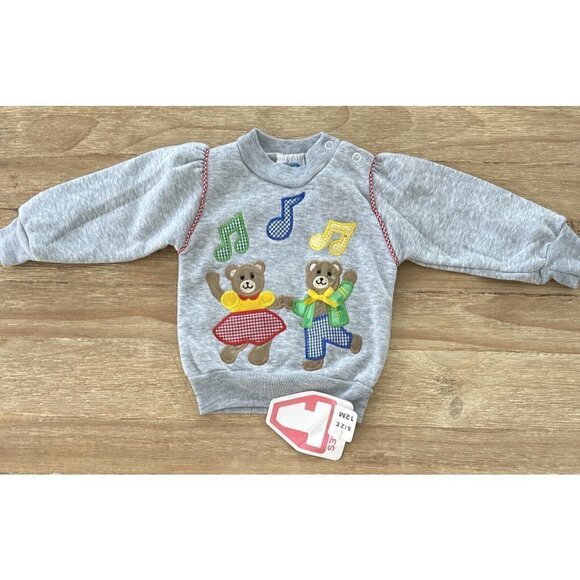 Vintage Joggles Sweatshirt 12M Girls Pullover Crewneck Teddy Bears 80/90s - Picture 1 of 3